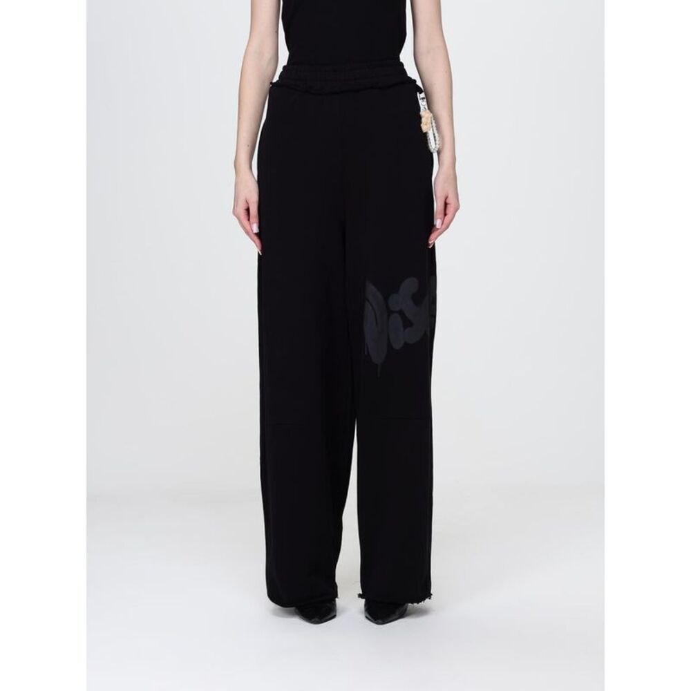 Disclaimer High-Waisted Wide-Leg Cotton Jogging Trousers With Logo